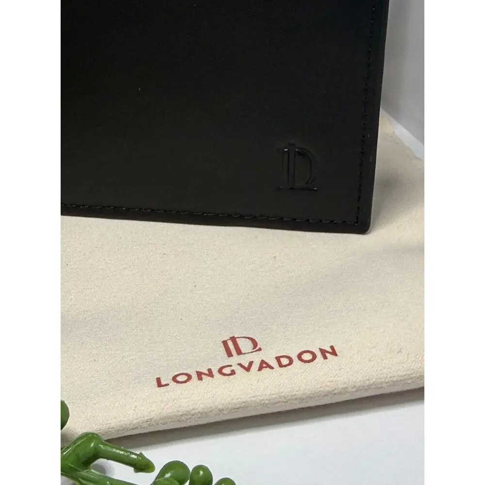 Longvadon 1407 Mens Soft Leather Short Wallet 8CC Noir Profond NEW $250 Tag